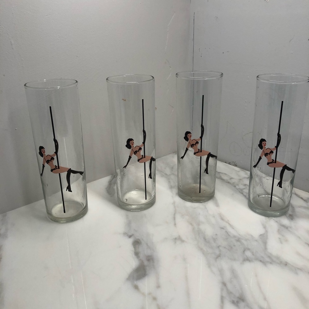 Vintage pole dancing cocktail glasses